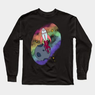 Retro Rocket Rainbow Galaxy Long Sleeve T-Shirt